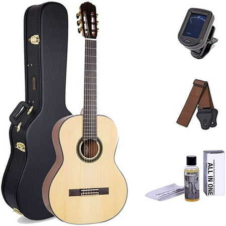 Crossrock 39-in Full-Size Classical Acoustic Guitar with Case, Classic Natural with Nylon Strings