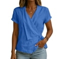 thumbnail image 3 of cocolona Summer Tops for Women V Neck Short Sleeve Bandage Shirts Dressy Casual Loose Solid Color Blouses, 3 of 3