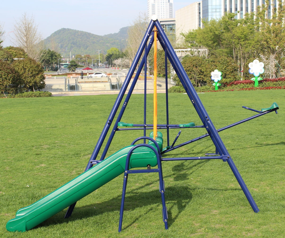 Metal Swing Set w/ Slide Playground Playsets with Climbing