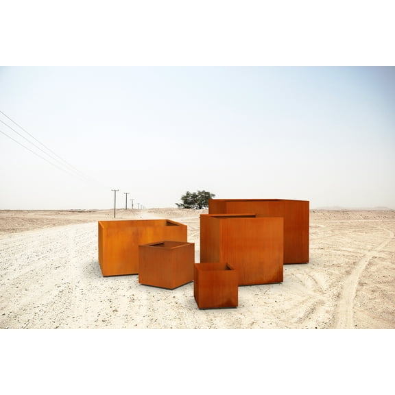 PLANTERCRAFT Corten Steel metal planter box, Square & Cube sizes, Modern garden steel planters For Commercial And Residential Outdoor Use.