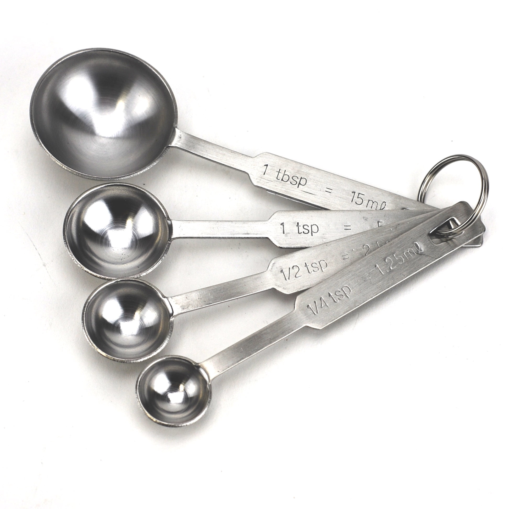 Set of 4 Stainless Steel Nesting Measuring Spoons w/Ring Y.H. 1/4 1/2 1tsp  1T