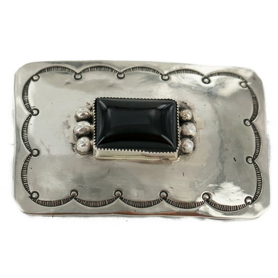 Certified Authentic Handmade Navajo Nickel Natural Black Onyx Native American Buckle