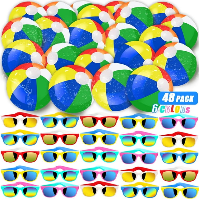 Set Party Favors Ontigola, 24 gafas de sol de neón, paquete de 24 pelotas de playa