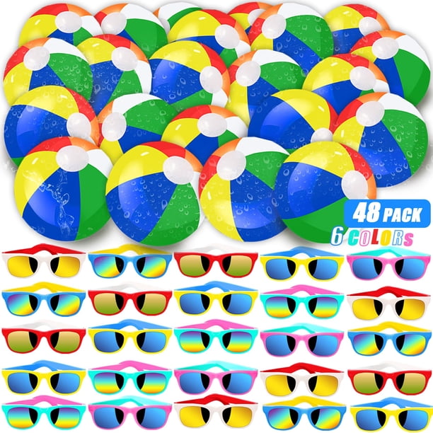 Set Party Favors Ontigola, 24 gafas de sol de neón, paquete de 24 pelotas de playa