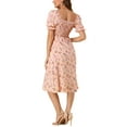 thumbnail image 3 of DARING DIVA Square Neck Puff Sleeves Smocked Waist Midi Floral Dres XL Pink, 3 of 6