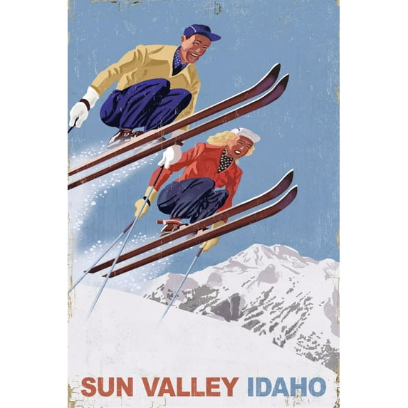 Sun Valley, Idaho, Vintage Skiers (36x54 Giclee Gallery Art Print, Vivid Textured Wall Decor)