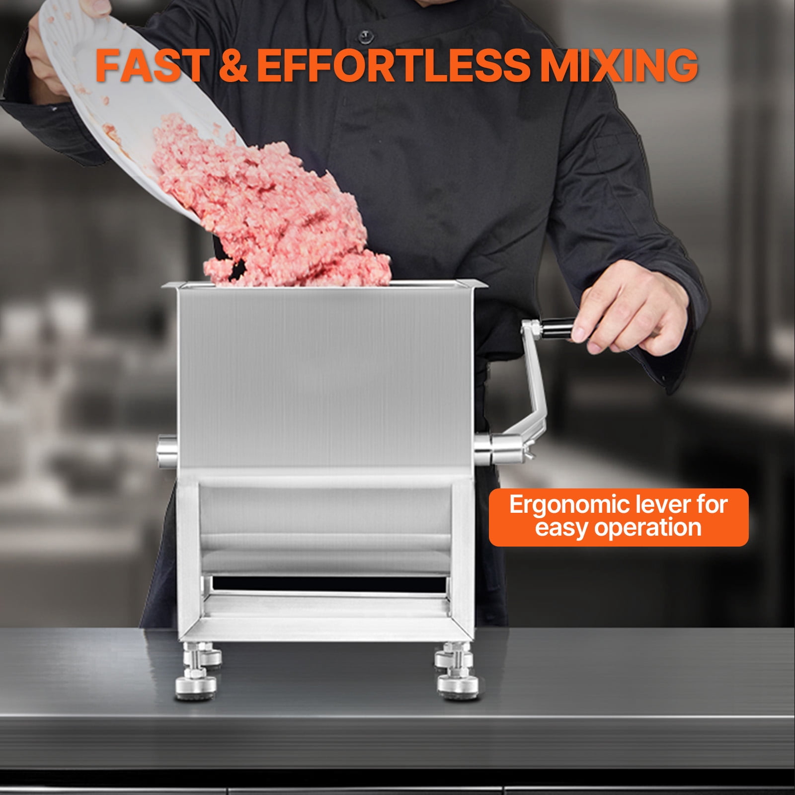 KFFKFF Hand-Operated Meat Blender, 15L Stable Capacity Meat Preparation Tool (Can Mix Up to 15LBS of Meat), Stainless Steel Meat Blending Device, Sausage Blending Apparatus with Cover and Handle