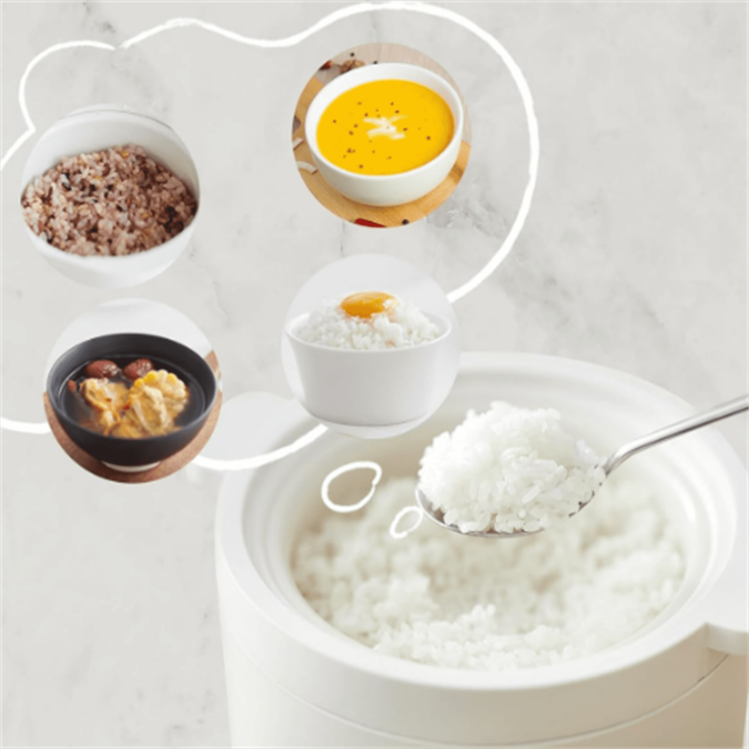 Mini Rice Cooker 2 Cup Uncooked, Small Electric Cooker, with 4 Cooking Functions, 24 Hour Preset and Heat Preservation, Anti Scald Carry Handle