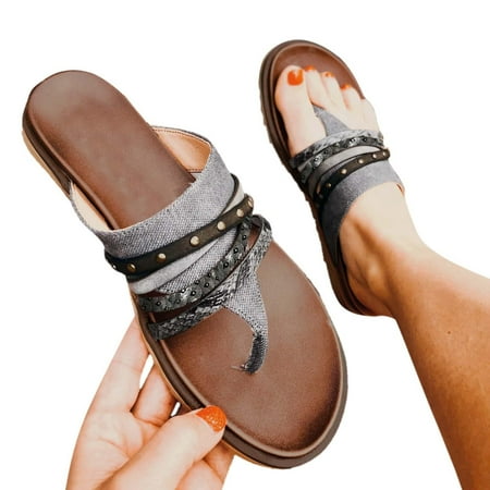 

YanHoo Clearance Women s Strap Flat Sandals Flip Flop Sandals Dressy Thong Sandals Casual Summer Open Toe Sandal