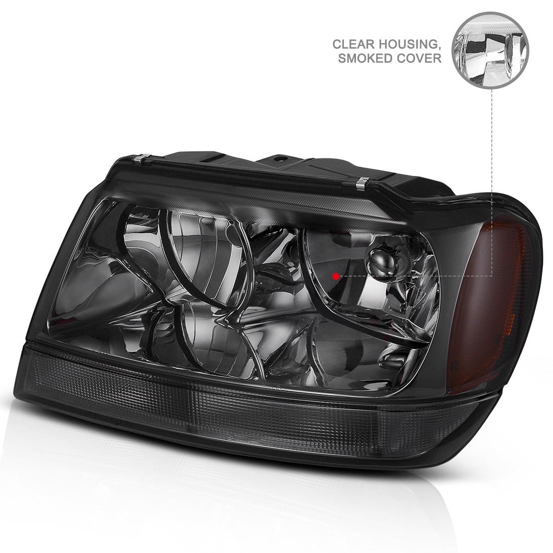 Headlight Embly For 1999 2000 2001 2002 2003 2004 Jeep Grand Headlight Embly For 1999 2000 2001 2002 2003 2004 Jeep Grand Cherokee Oe Smoked Housing Headlamp Driver And Penger Side One Year Limited Warranty