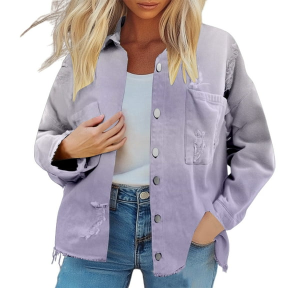Jackets for Women Fall Jacket Women's Retro Street Style Denim Jacket With Edges