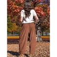 thumbnail image 5 of Women's Corduroy Pants Baggy Wide Leg Pants Casual Elastic Waisted Palazzo Harem Pants with Pockets Brown L, 5 of 8