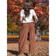 thumbnail image 5 of Pantalones de para Mujer, Estilo Holgado, de Pierna , Informales, con Cintura Elástica, Tipo Palazzo y Estilo Harem, con Bolsillos Marrón XXL, 5 of 8
