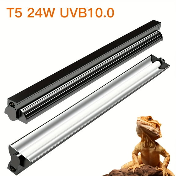 T5 UVB Reptile Light Fixture Combo Kit - 10.0 High Output Fluorescent Tube, 8W-12"/24W-22"/39W-34" Sizes for Desert Tropical Terrariums, Bearded Dragons Lizards Tortoises