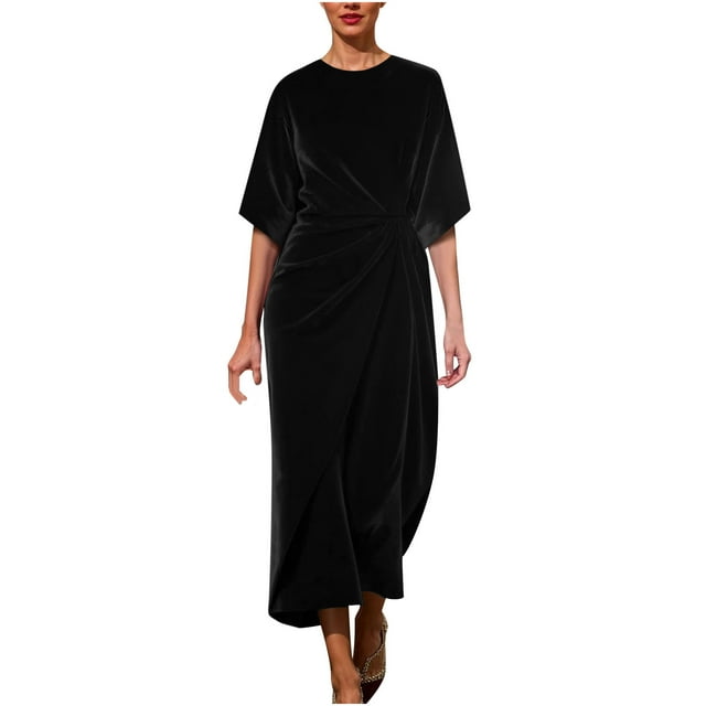 Floleo Womens Summer Casual V Neck Button Down Dress Long Sleeve Comfortable Daily Wear Solid Color Loose Mini Dresses for Spring Fall(Black,L)