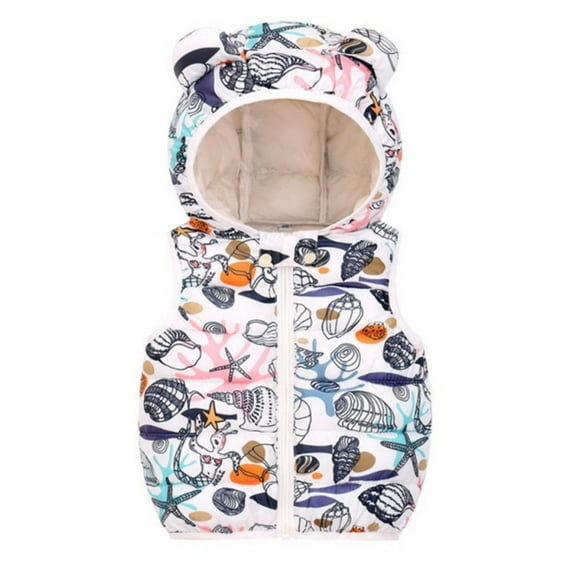 2-7Y Kids Baby Boys Girls Winter Dinosaur Hooded Vest Lightweight Puffer Sleeveless Jacket