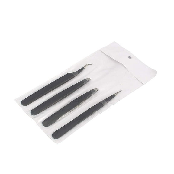 OdontoMed2011® Tweezer Pack- 4 Tweezers Set- Ingrown Hair Remover Treatment. Eyebrow Shaper. With Protective Case, Slanted And Pointed Eyebrow Tweezer Set (Black)