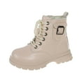 thumbnail image 6 of Girls Winter Combat Boots Fashion Buckle Lace up Side Zipper Waterproof Lug Sole Warm Kids Ankle Booties Beige 11.5 Little Kids, 6 of 6