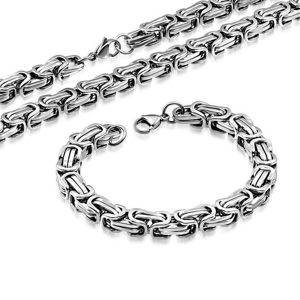 My Daily Styles Stainless Steel SilverTone Necklace Bracelet Mens