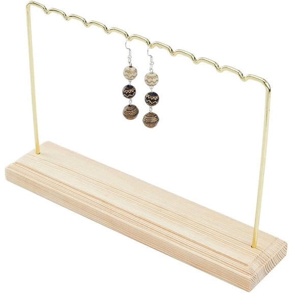1Pcs 1-Tier Wood Earring Display Stand with Iron Findings Long-Lasting Plated Metal Hanging Bar Stand Golden Display Stand