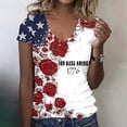 thumbnail image 2 of Iaqnaocc 4th Of July Womens Tops Patriotic Short Sleeve V Neck 250th Anniversary Usa Shirt Usa Flag American Flag Floral Print T-Shirt Independence Day Red White and Blue Tee Tops Blue M, 2 of 5