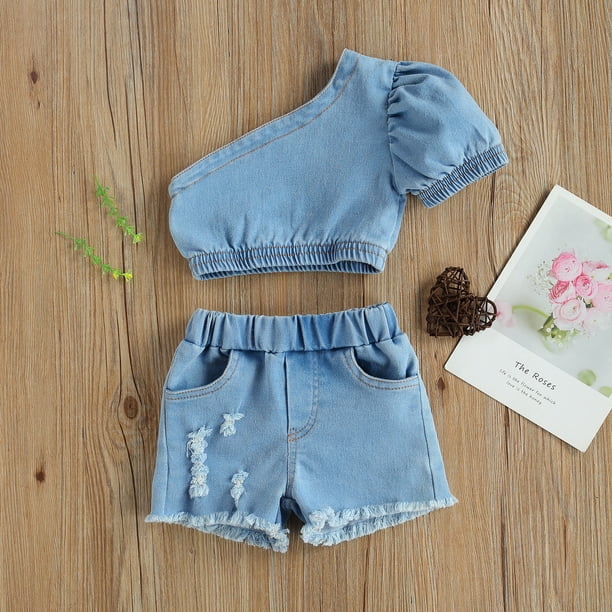 Gupgi Toddler Girls Crop Tops + Denim Skirt Kids Summer Outfits