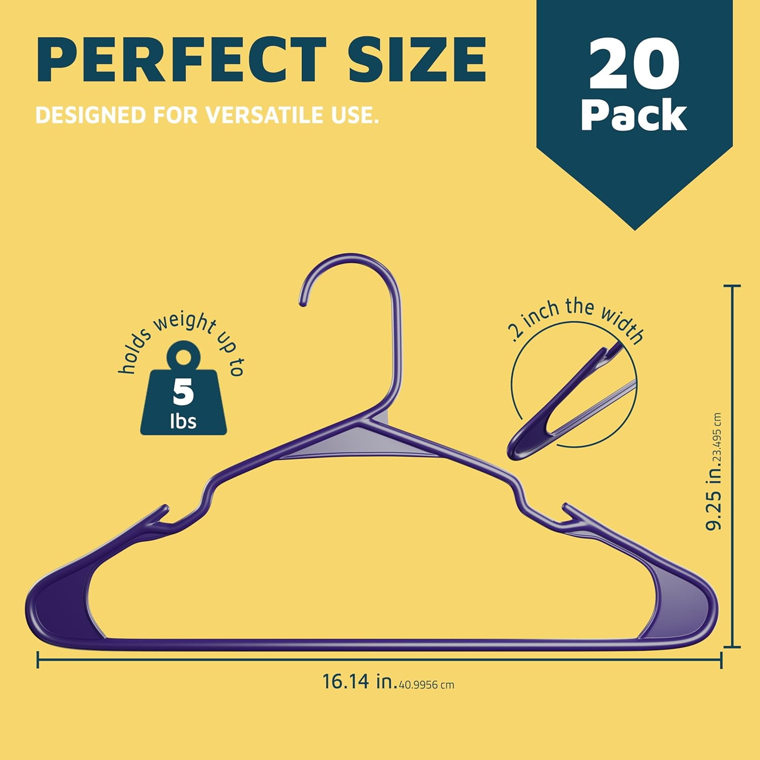 Lifemaster Plastic Clothes Hangers – Heavy Duty Hanger Set, For Organizing Clothes, Dresses, and Coat, Holds Up To 5 lbs, Space-saving Hangers with Non-Slip Shoulder Grooves, Pack of 20, Purple