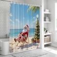 thumbnail image 5 of Coastal Christmas Shower Curtain, Waterproof Shower Curtains for Bathroom, Santa Claus Xmas Tree Sandy Beach Washable Fabric Bathtub Curtain Set Bath Decor with 12 Hooks Stall 36"x72", 5 of 6