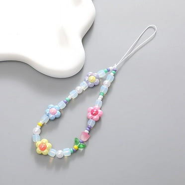 Beaded Phone Lanyard Wrist Strap Beaded Phone Chain Strap Flower Phone Strap for Women