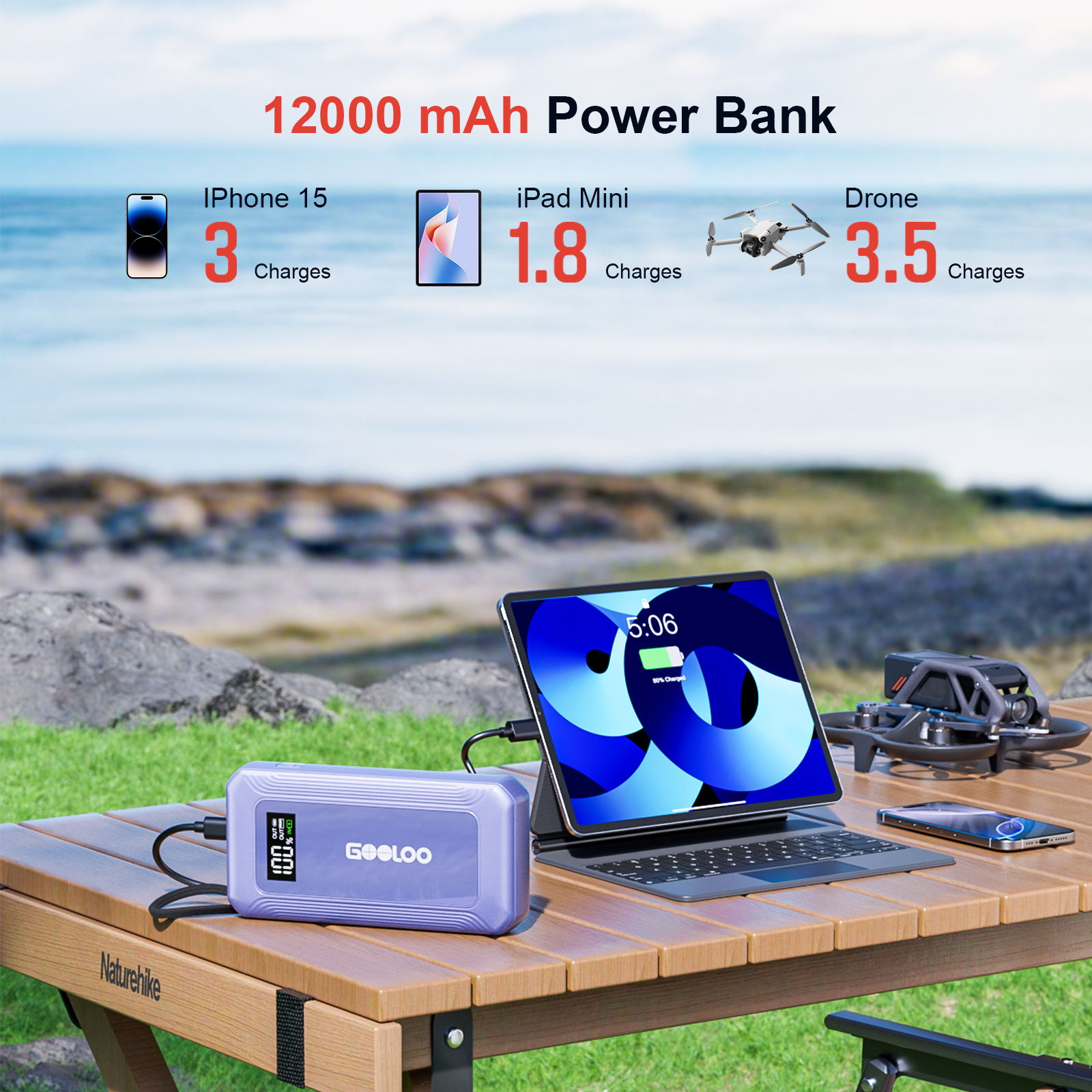 GOOLOO G7 3000A Jump Starter – Built-in Charging Cable That Forms Carry Loop, SuperSafe Lithium Jump Box, 45W USB-C Fast Charge, 12V Safe Battery Booster for Up to 8.5L Gas / 6.0L Diesel