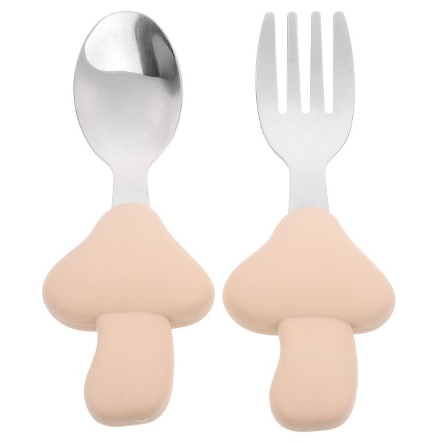 UPGRATOR 2-Pcs Toddler Utensils Feeding Training Spoons Forks Silicone Rounded Edges