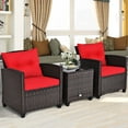 thumbnail image 4 of Giantex 3 Pieces Patio Furniture Set, PE Rattan Wicker 3 Pcs Outdoor Sofa Set w/Washable Cushion and Tempered Glass Tabletop, Conversation Furniture for Garden Poolside Balcony (Red)), 4 of 10