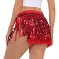 thumbnail image 5 of HDE Women's Sequin Tassel Fringe Skirt Fur Trim Hip Scarf Red XL-XXL, 5 of 7