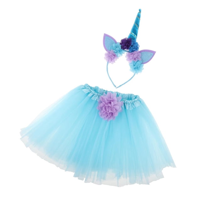 2pcs Niño Recién Nacido para Bebé Niñas Diadema Foto Prop Azul perfecl Vestido de tutú de diadema de unicornio