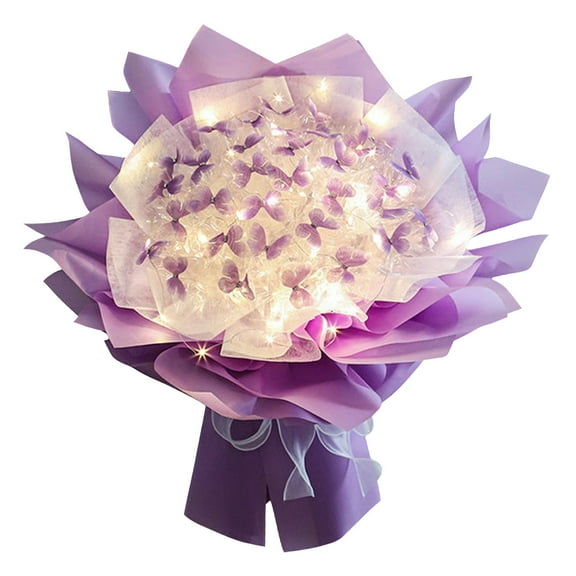 Chamoist Diy Butterfly Bouquet Decoration,33pcs with Led String Lights,Artificial Flower Bouquet, Diy Craft for Teacher Woman Lovers for Valentine's Day, Birthday, Anniversary, Engagement