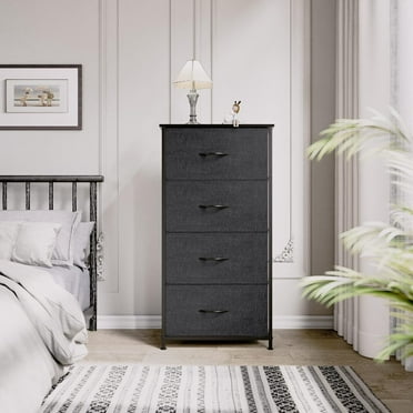 Hepfture, Fabric Dresser Storage Tower, 4-Drawer Organizer Unit for Bedroom, Closet & Entryway with Adjustable Footpads, Dark Grey
