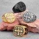 thumbnail image 1 of Anillos de acero inoxidable con cruz de San Benito para hombre, estilo punk, hip hop, para novio, 10 unidades, color negro, 1 of 4