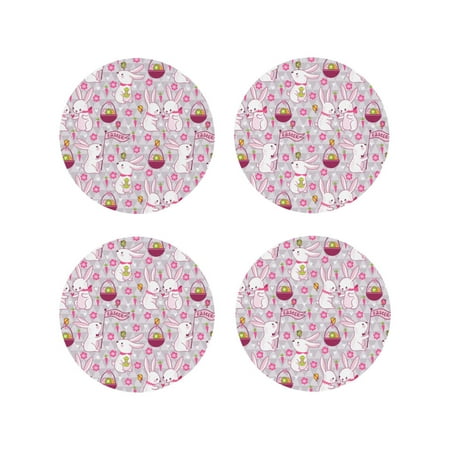 

Drink Coasters Set of 4 Funny Cute Rabbit Radish Flower Leather Coasters for Coffee Table Protector Heat Resistant Cute Coasters for Home Decor Housewarming Gifts Bar Kitchen 4 Inch Round Shape