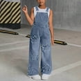 thumbnail image 5 of Birdeem Girls' Denim Overalls Jumpsuit, Solid Color Fashion Casual, Five-Pointed Star Adorned Wide-Leg, Denim Overalls Dress, 5 of 5
