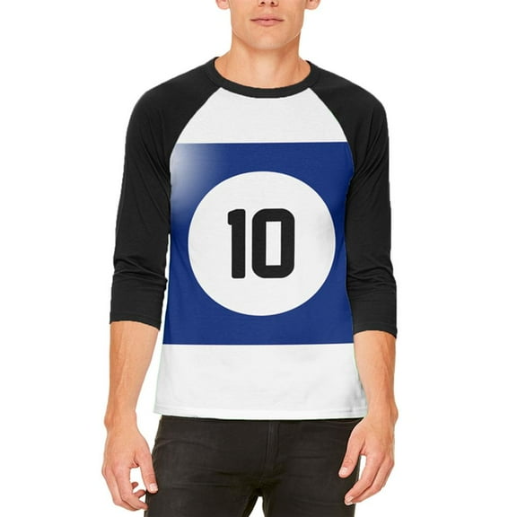 Halloween Billiard Pool Ball Ten Costume All Over Mens Raglan T Shirt White-Black LG