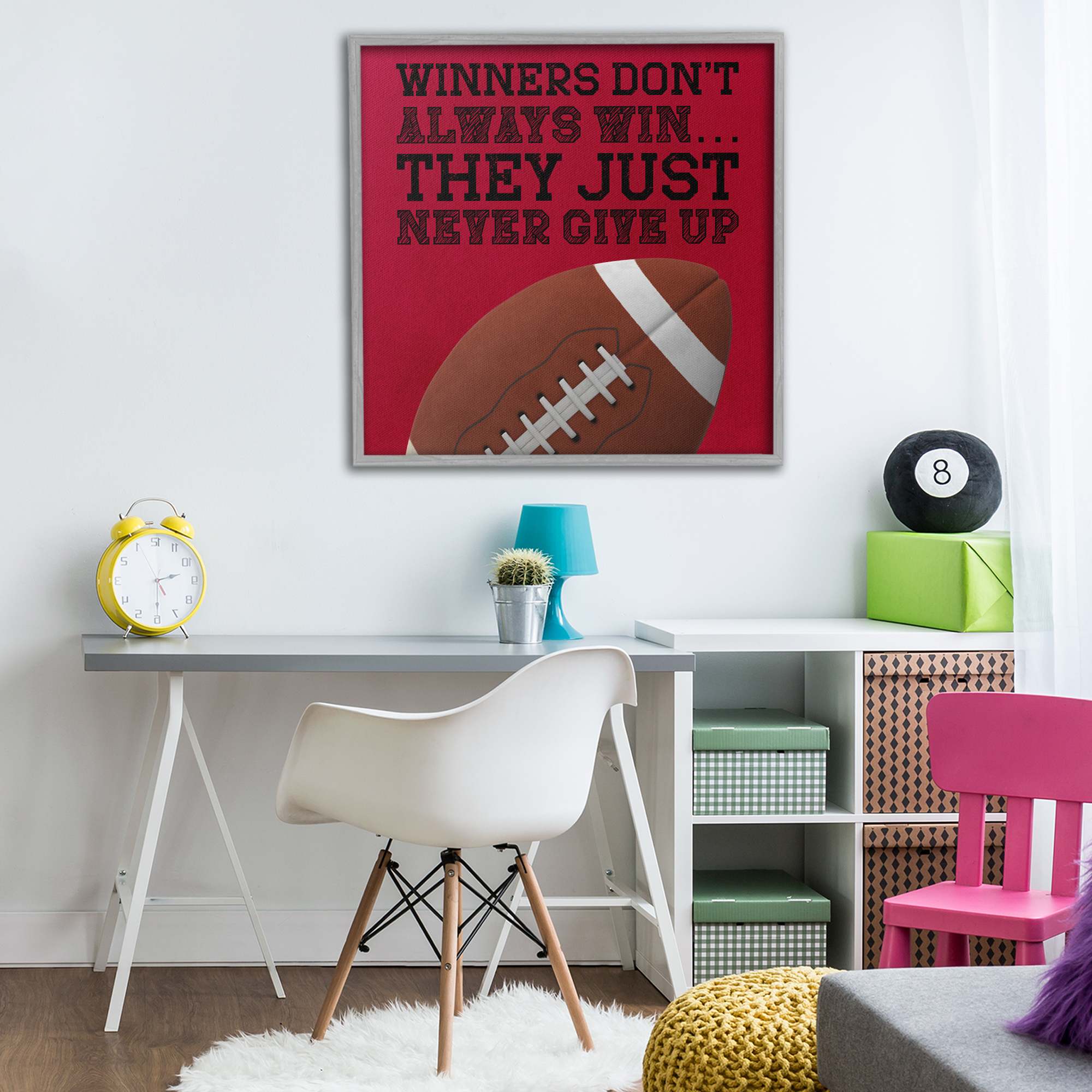 Winners Never Give Up Gray Framed Giclee Art, design by Marcus Prime