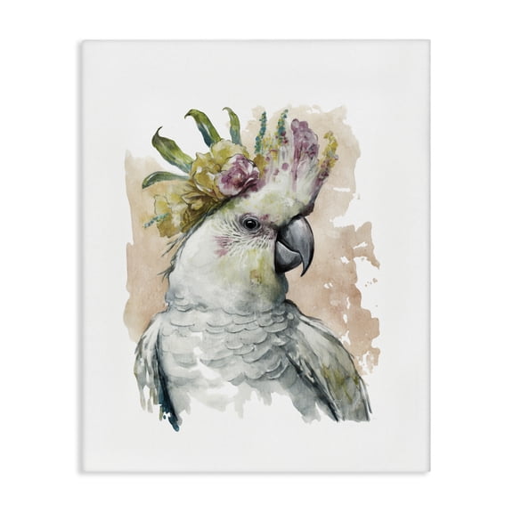 Stupell Industries Cockatiel with Pink Flower Animals Painting Wrapped Canvas Art Print Wall Art, 16 x 20