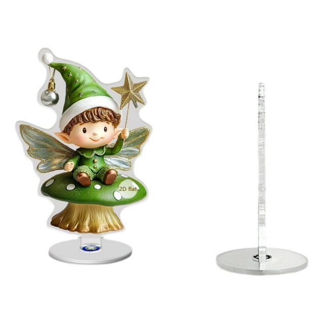 Wdhugt Acrylic 2D Pattern Ornament That Can Rotate 360 Degrees For Home Decor With Green Elf Design Made From Durable Acrylic Material Rotatable Standing Card Ornament For Desk Or Shelf