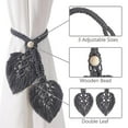 thumbnail image 3 of 2 Pack Boho Curtain Tiebacks,Hand Knitting Cotton Curtain Holdbacks with Adjustable Natural Wooden Bead,Double Leaves Farmhouse Theme Curtain Tie Backs, for Indoor Outdoor Drapes Decorative,(Grey), 3 of 7