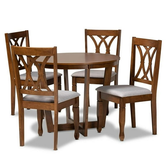 Bowery Hill Grey Upholstered and Walnut Brown Finished Wood 5-Piece Dining Set