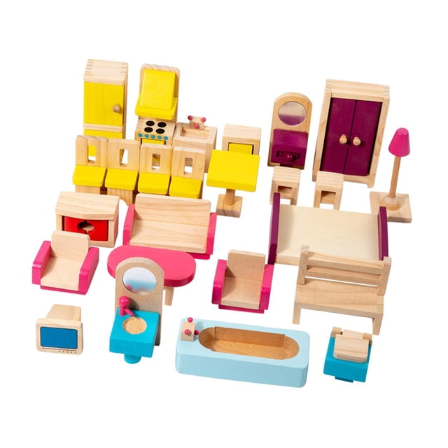Juego de muebles en miniatura de madera de 26pcs de madera de muebles para niños Props de la vida de la vida de juguetes Juegos de roles Juegos Hobby