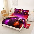 thumbnail image 2 of Castle Fairy Neon Twin Race Car Full Size Sheets 4-Piece for Boys, Tunnel Light Track Bed Sheets for Bedroom, Red Purple, 2 of 6