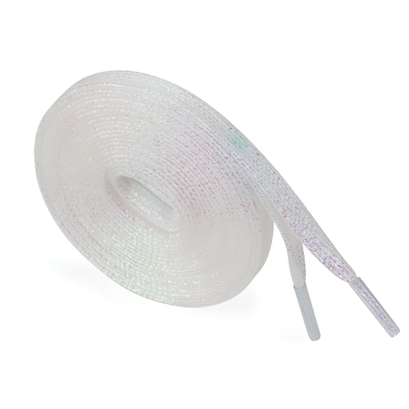 VANIDO 1.1M Flat Glitter Shoelaces Colored Flat Shoestring Bootlaces for Shoes Sneakers Glitter Shoe Laces(White)