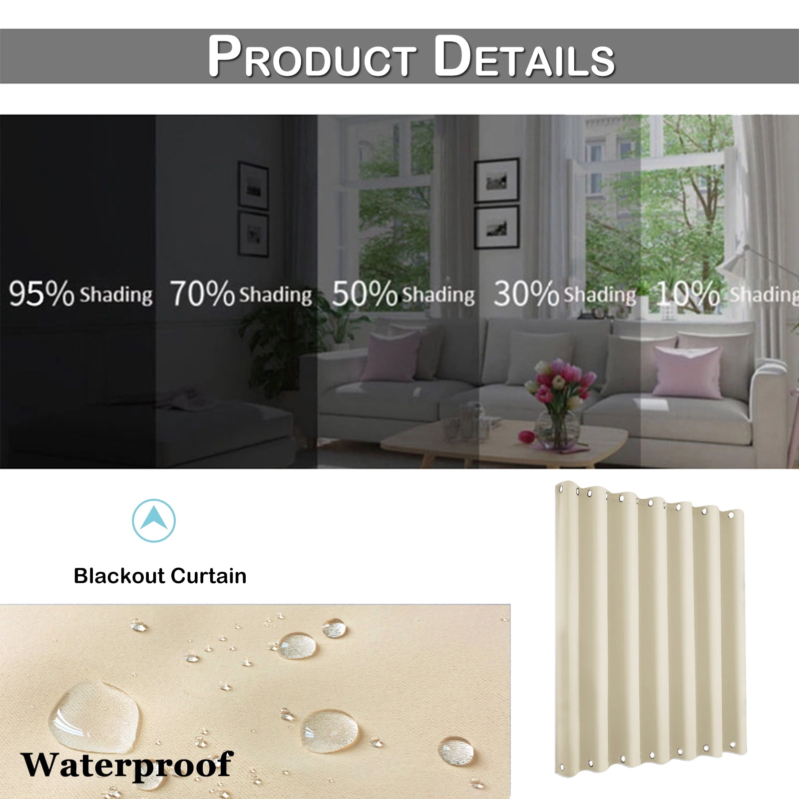 DONGPAI Outdoor Patio Curtains Waterproof Rustproof Top and Bottom Grommet Sunlight Blocking Curtain Heavyweight Drapes Keep Privacy for Yard/Porch, 100''x 84'', Cream, 1 Panel