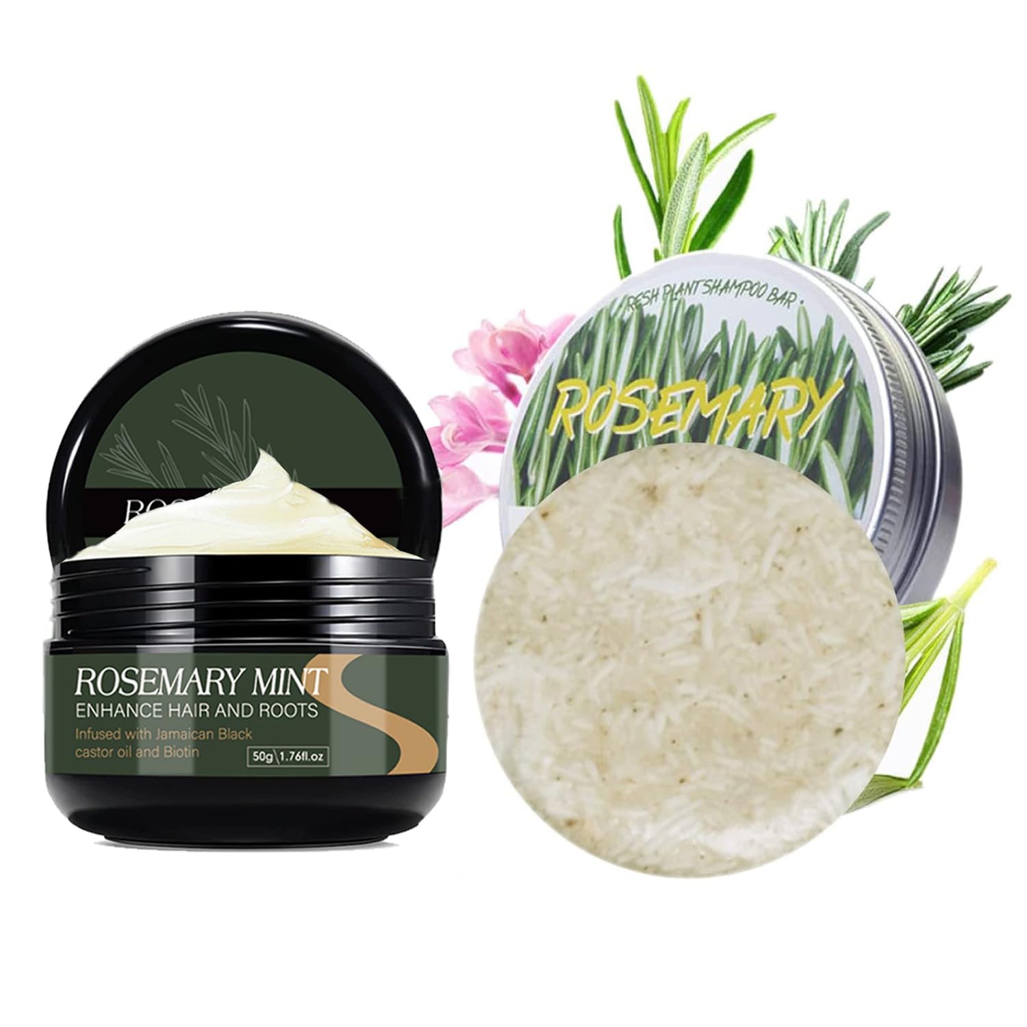 Rosemary Shampoo Bar Hair Conditioner Set Deep Cleansing Hair Growth Cream Hair Regrowth Conditioner Moisturizing Scalp Massage Hair Care